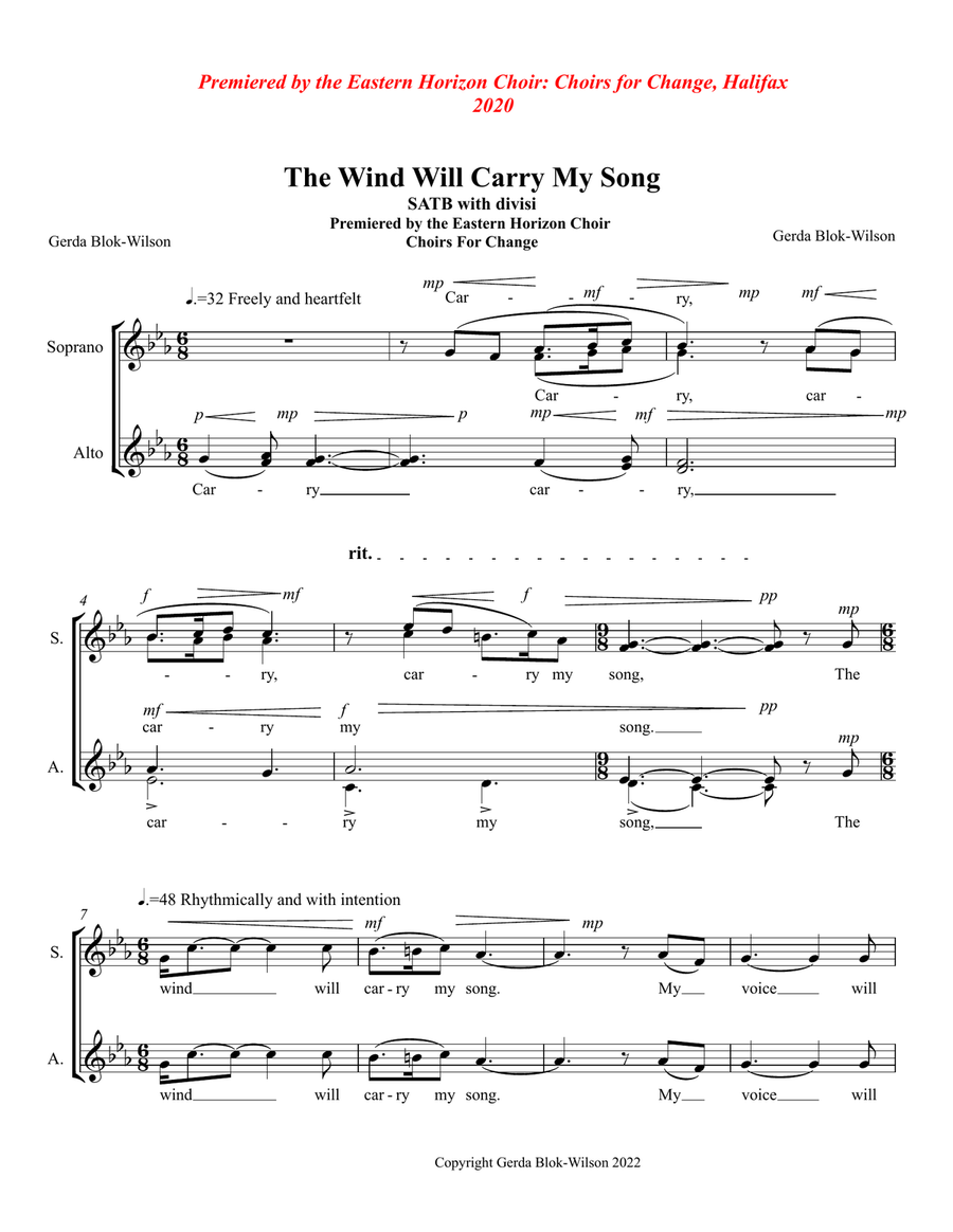 The Wind Will Carry My Song 4-Part scores gallery preview page 3