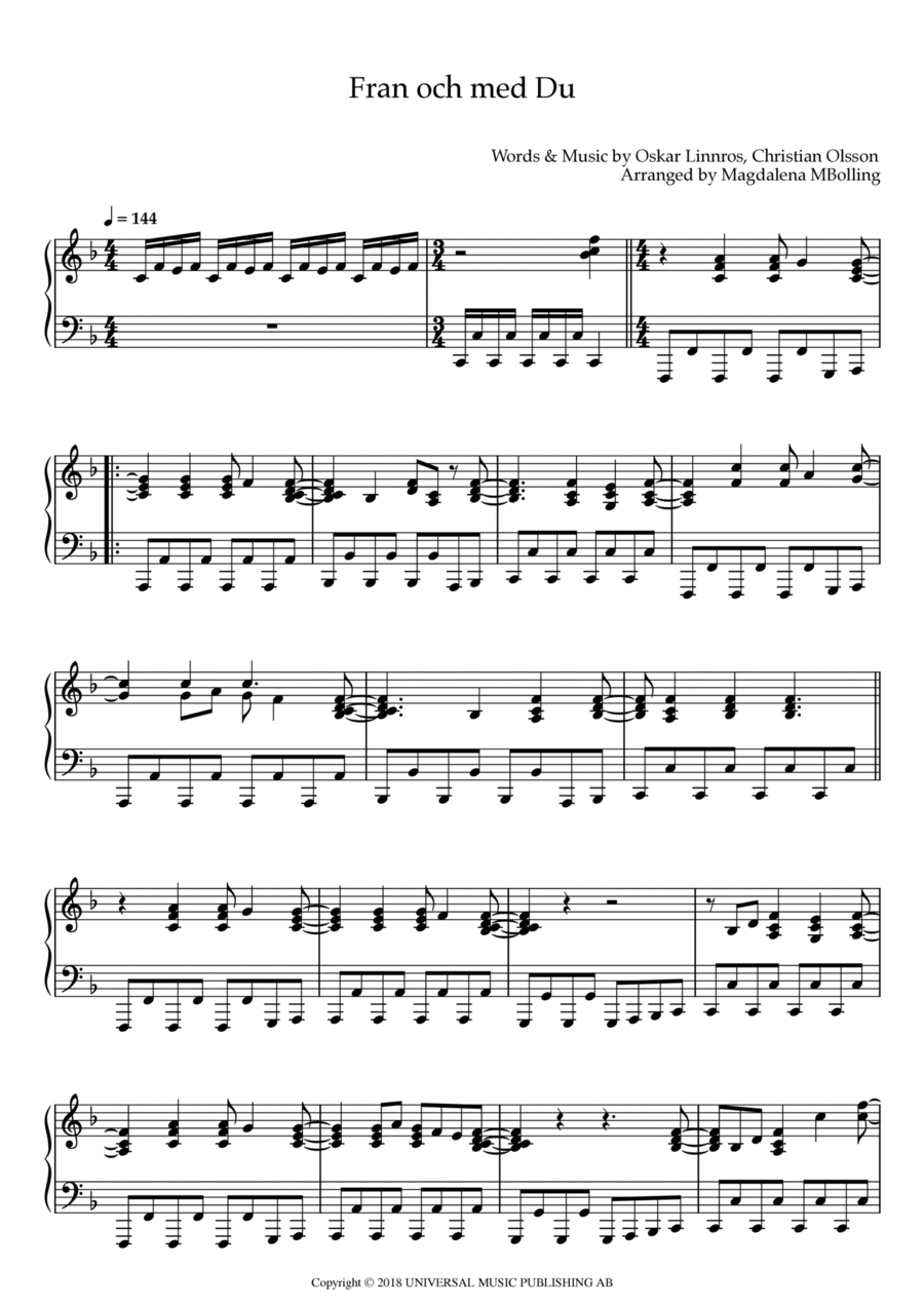 Fran Och Med Du Piano Solo scores gallery preview page 1