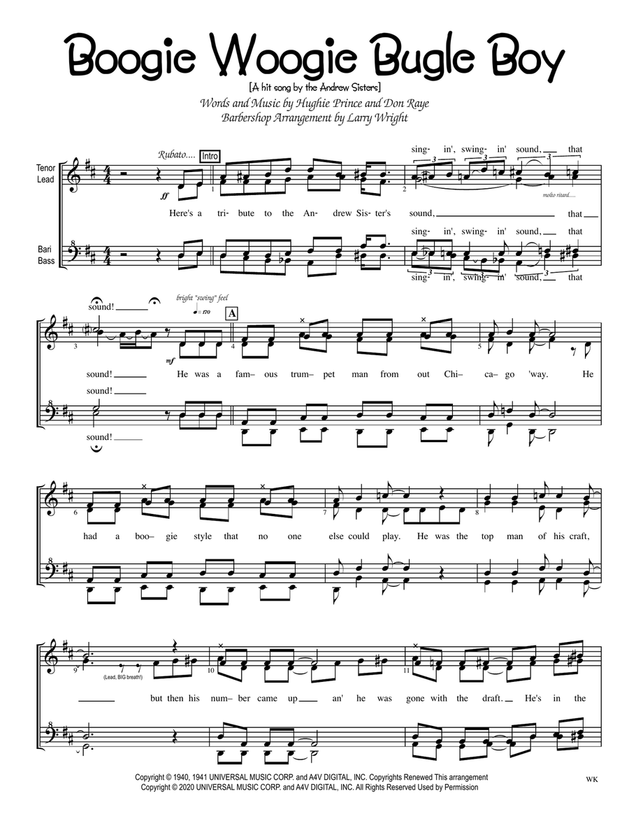 Boogie Woogie Bugle Boy Boogie Woogie Bugle Boy SSAA scores gallery preview page 1