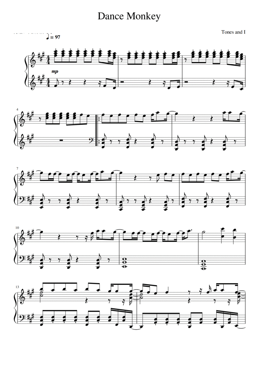 Dance Monkey Piano Solo scores gallery preview page 1