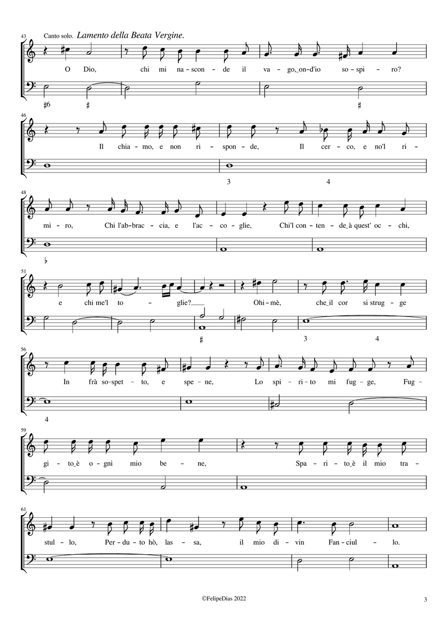Christo smarrito: Sospirava e spargea (Lamento della Beata Vergine) Small Ensemble scores gallery preview page 3