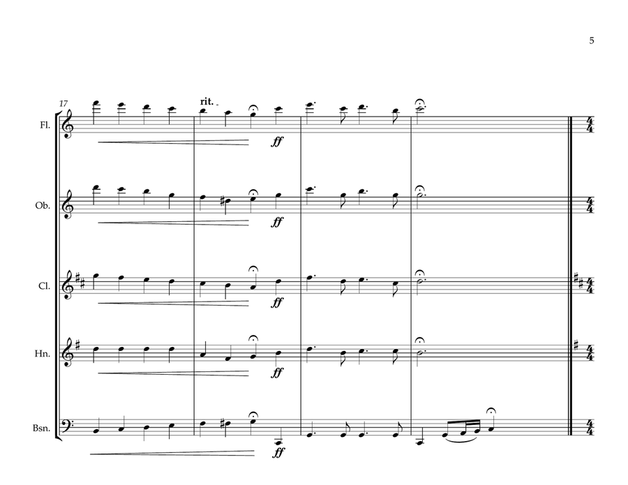 Australian National Anthem & Waltzing Matilda for Wind Quintet (World National Anthem Series) Woodwind Quintet scores gallery preview page 5