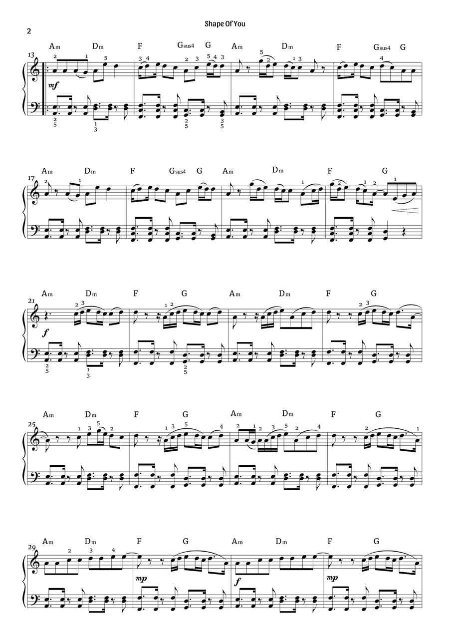 Shape Of You Piano Solo scores gallery preview page 2