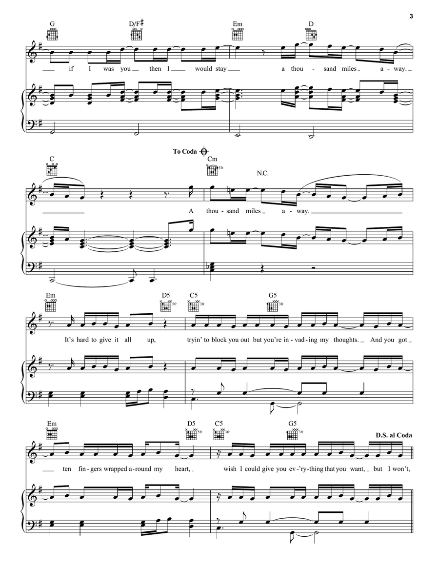 Thousand Miles Thousand Miles Piano, Vocal, Guitar scores gallery preview page 3