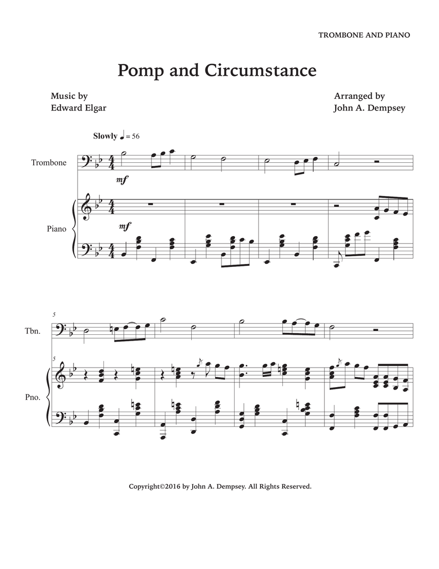 Pomp and Circumstance (Trombone and Piano) Piano scores gallery preview page 5
