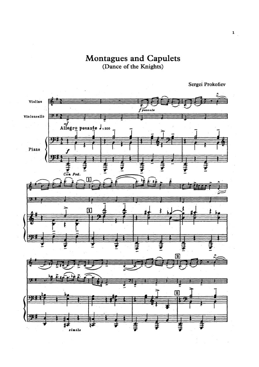 Montagues and Capulets (Dance of the Knights) Violin scores gallery preview page 1