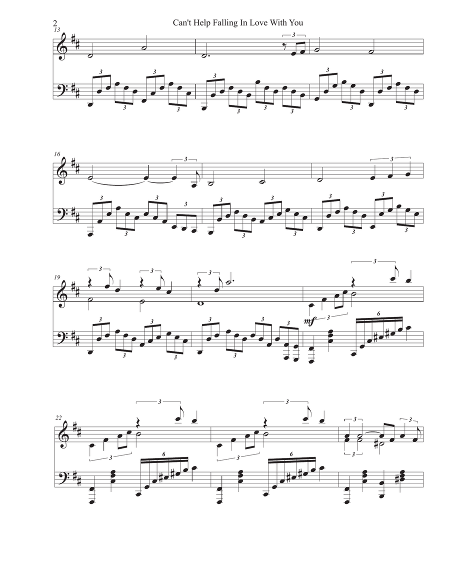 Can't Help Falling In Love Piano Solo scores gallery preview page 2