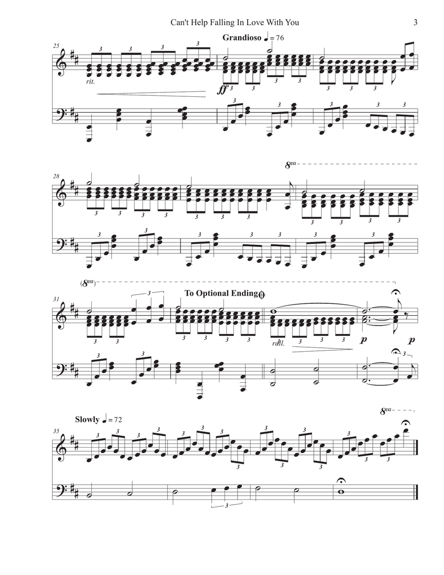 Can't Help Falling In Love Piano Solo scores gallery preview page 3