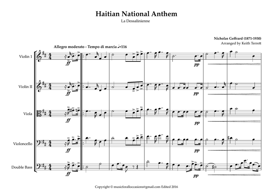 Haitian (La Dessalinienne) National Anthem for String Orchestra String Orchestra scores gallery preview page 2