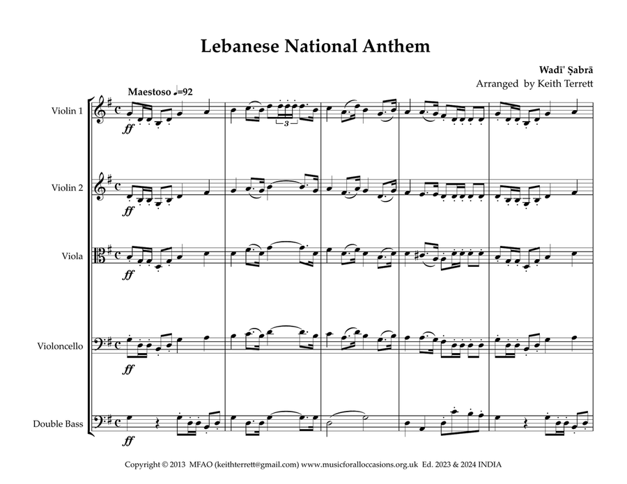 Lebanese National Anthem for String Orchestra (World National Anthem) String Orchestra scores gallery preview page 2