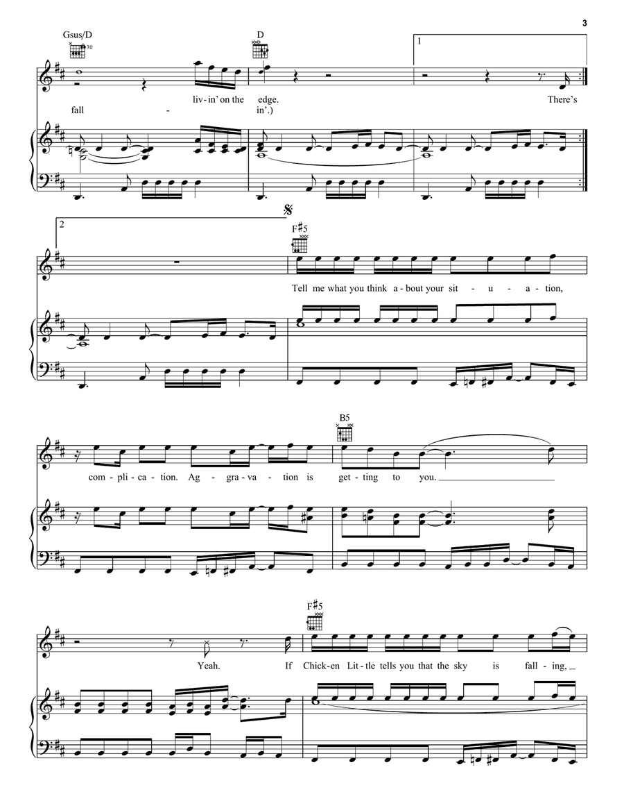 Livin' On The Edge Livin' On The Edge Piano, Vocal, Guitar scores gallery preview page 3