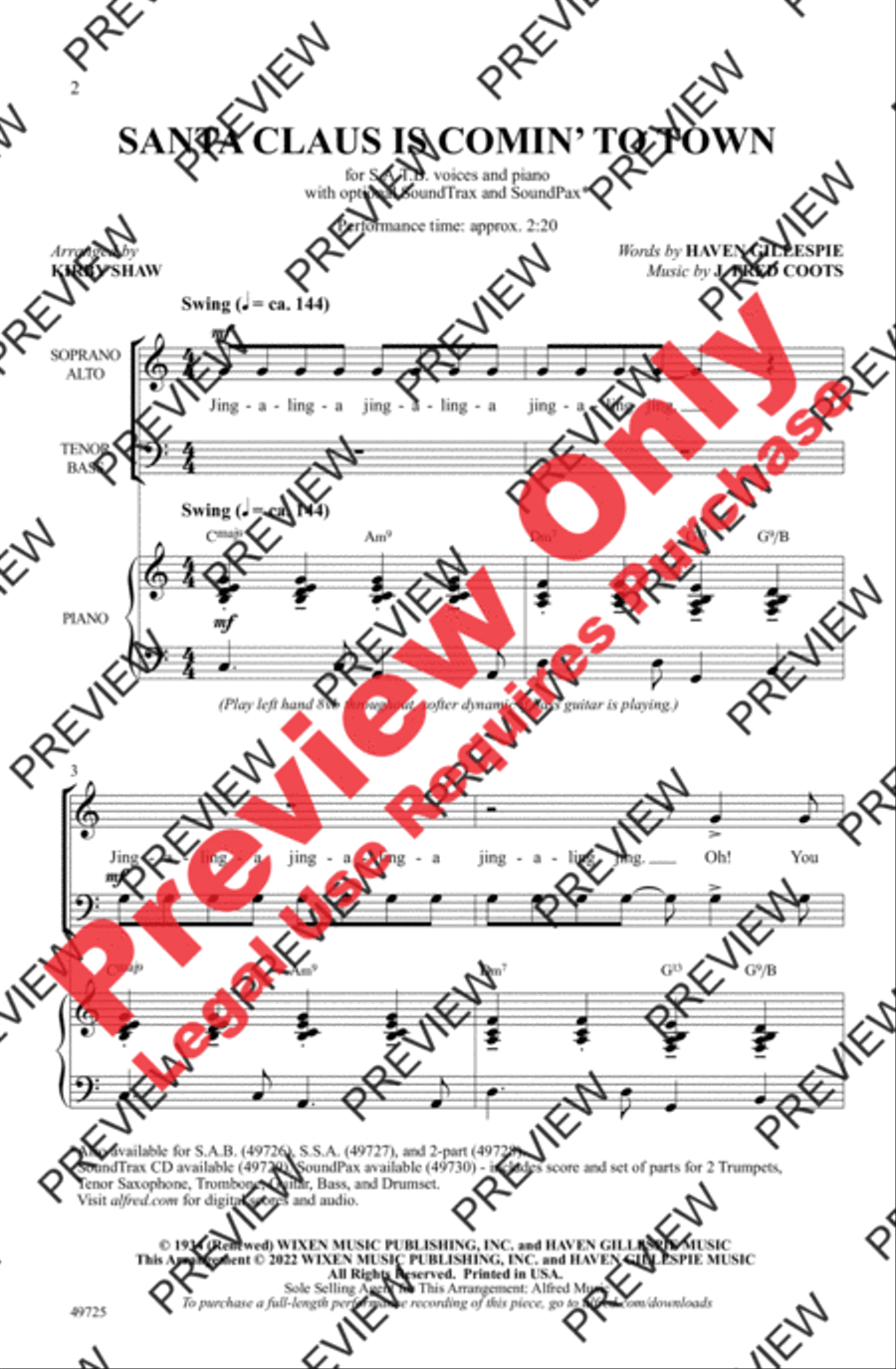 Santa Claus Is Comin' to Town 4-Part scores gallery preview page 2