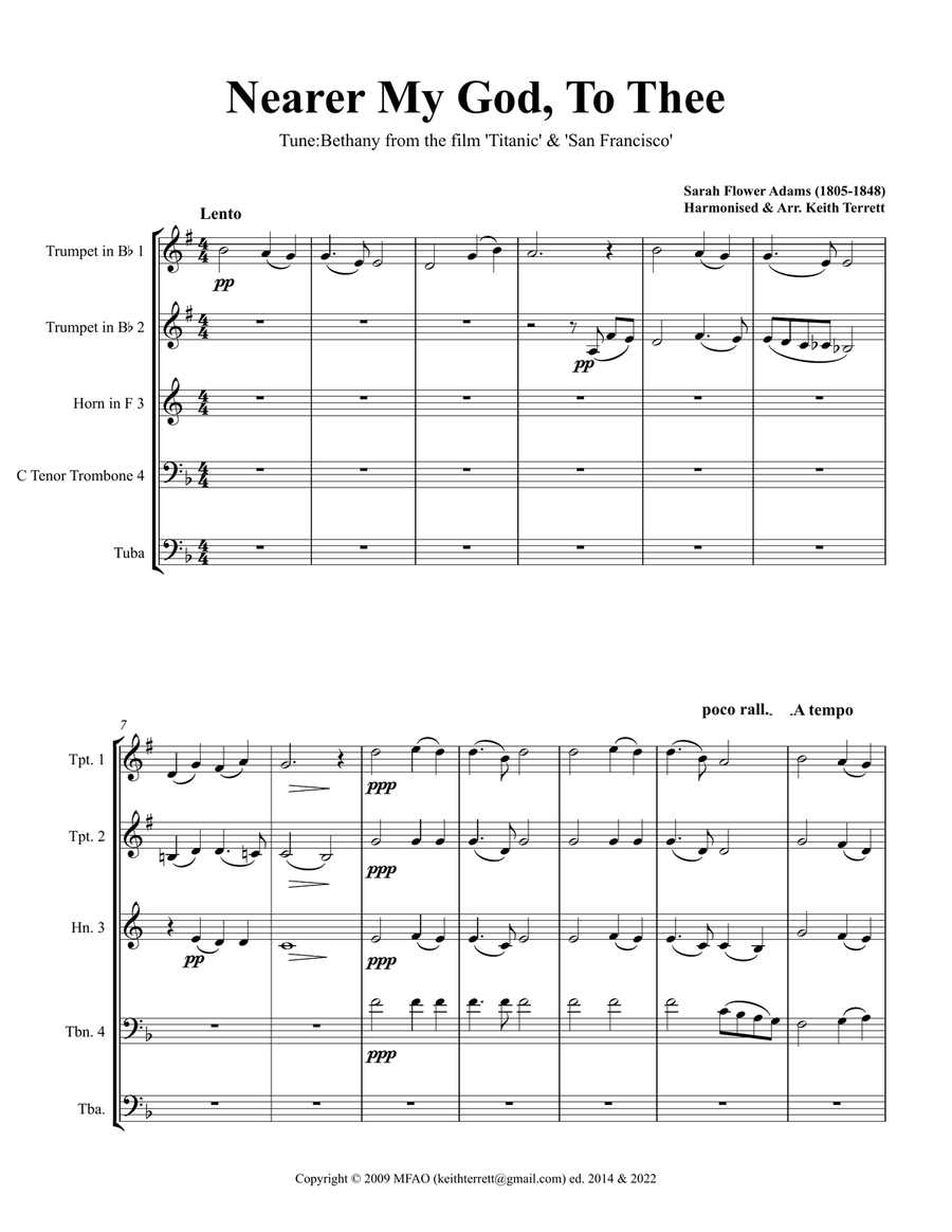 Nearer My God To Thee (Titanic) for Brass Quintet Brass Quintet scores gallery preview page 2