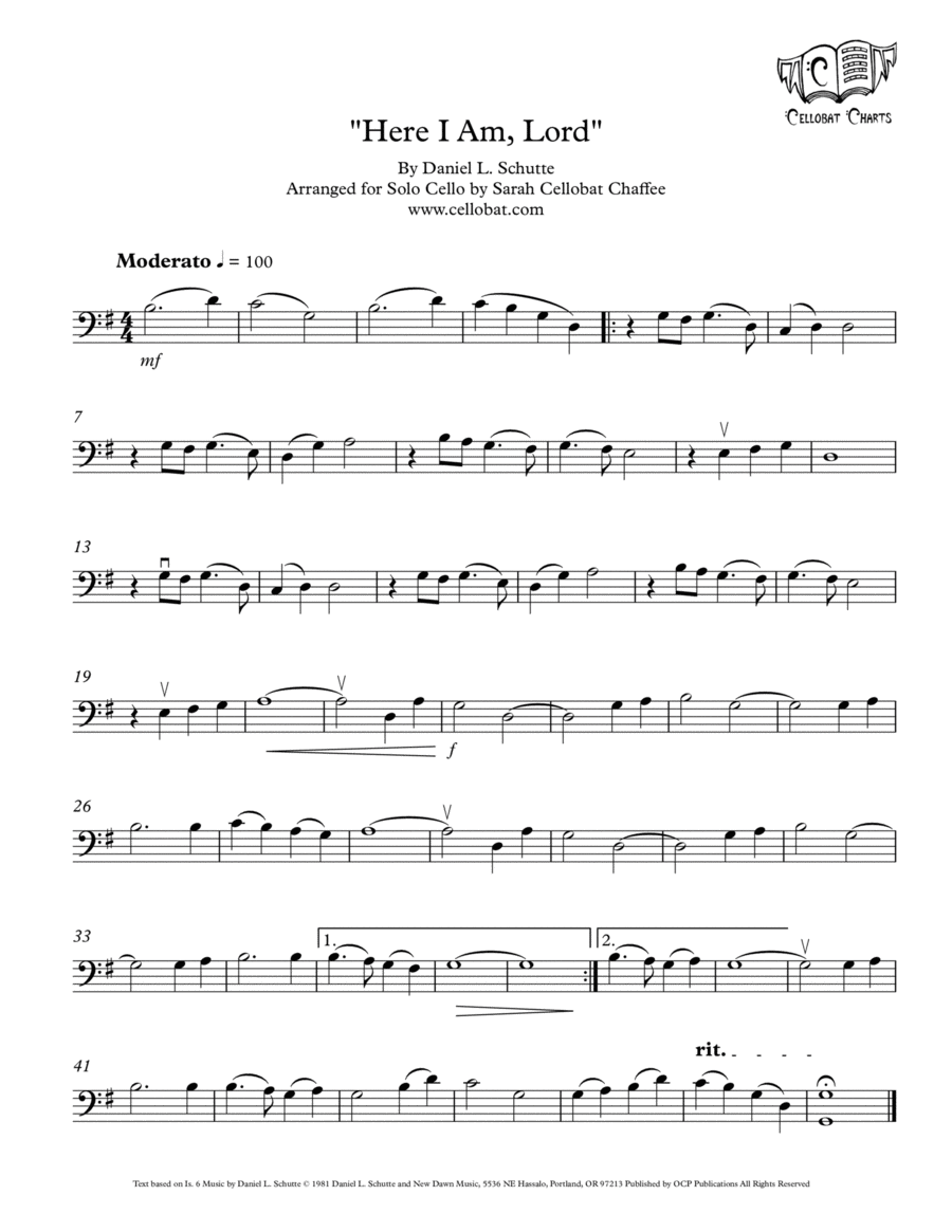 Here I Am, Lord Cello Solo scores gallery preview page 1