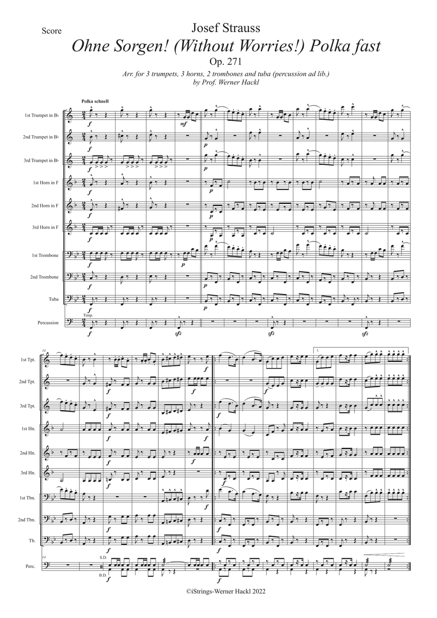 Ohne Sorgen! (Without Worries) Polka fast Op. 271 for brass ensemble Concert Band scores gallery preview page 2