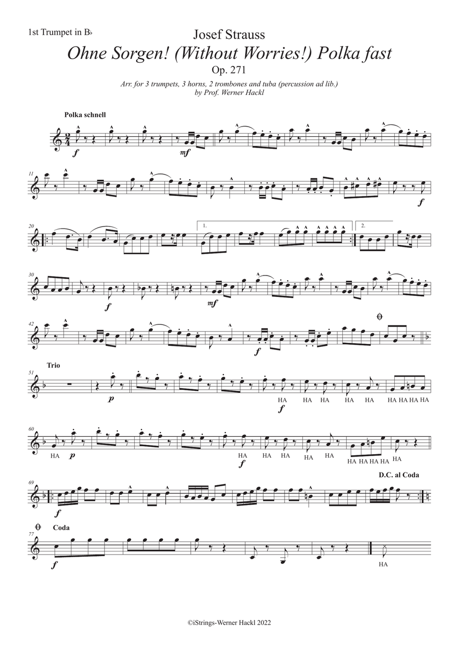 Ohne Sorgen! (Without Worries) Polka fast Op. 271 for brass ensemble Concert Band scores gallery preview page 5