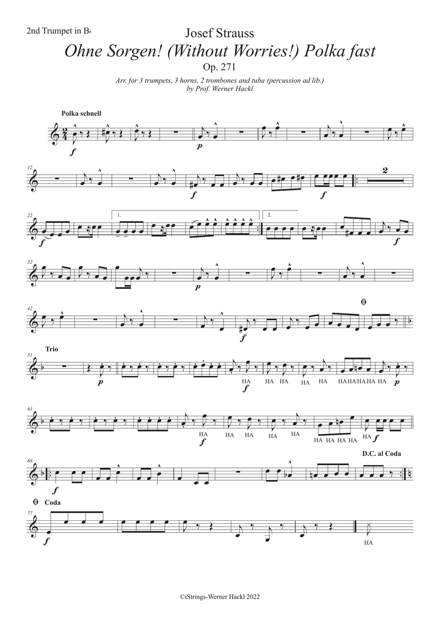 Ohne Sorgen! (Without Worries) Polka fast Op. 271 for brass ensemble Concert Band scores gallery preview page 6