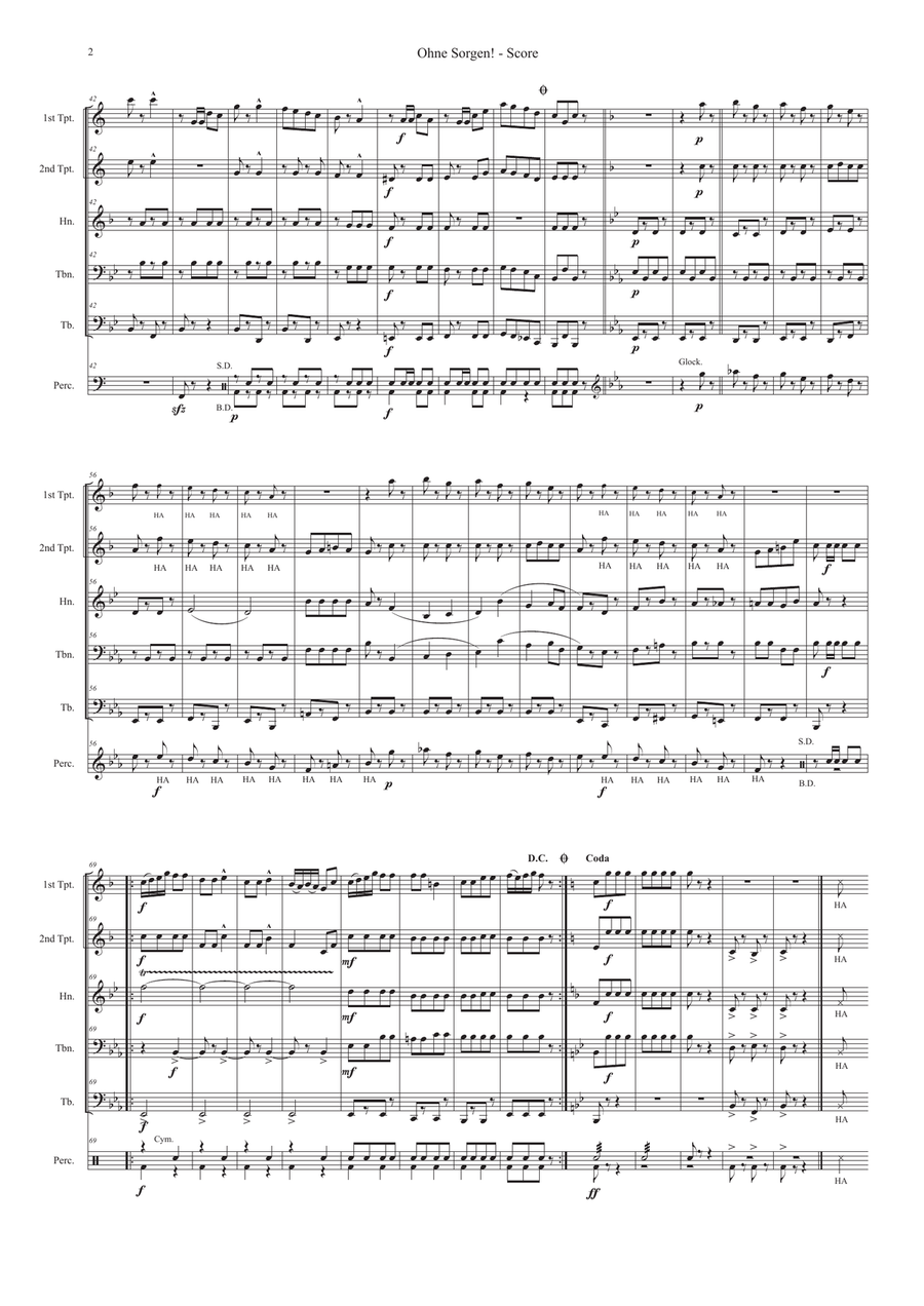 Ohne Sorgen! (Without Worries) Polka fast Op. 271 for brass quintet Concert Band scores gallery preview page 3