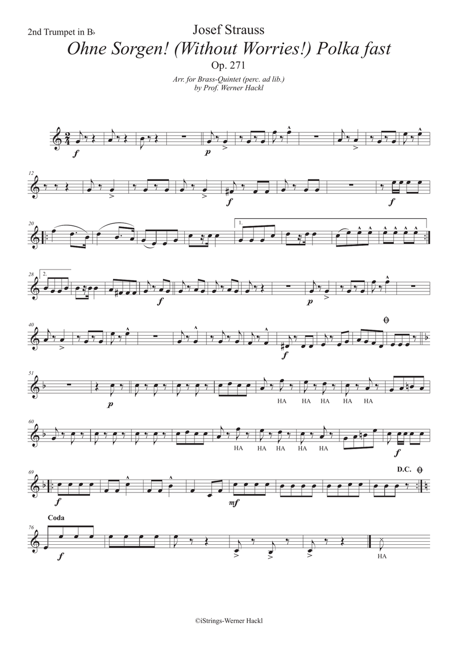 Ohne Sorgen! (Without Worries) Polka fast Op. 271 for brass quintet Concert Band scores gallery preview page 5