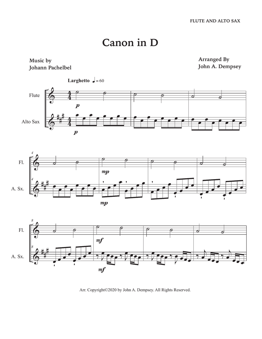 Canon in D (Duet for Flute and Alto Sax) Woodwind Duet scores gallery preview page 5