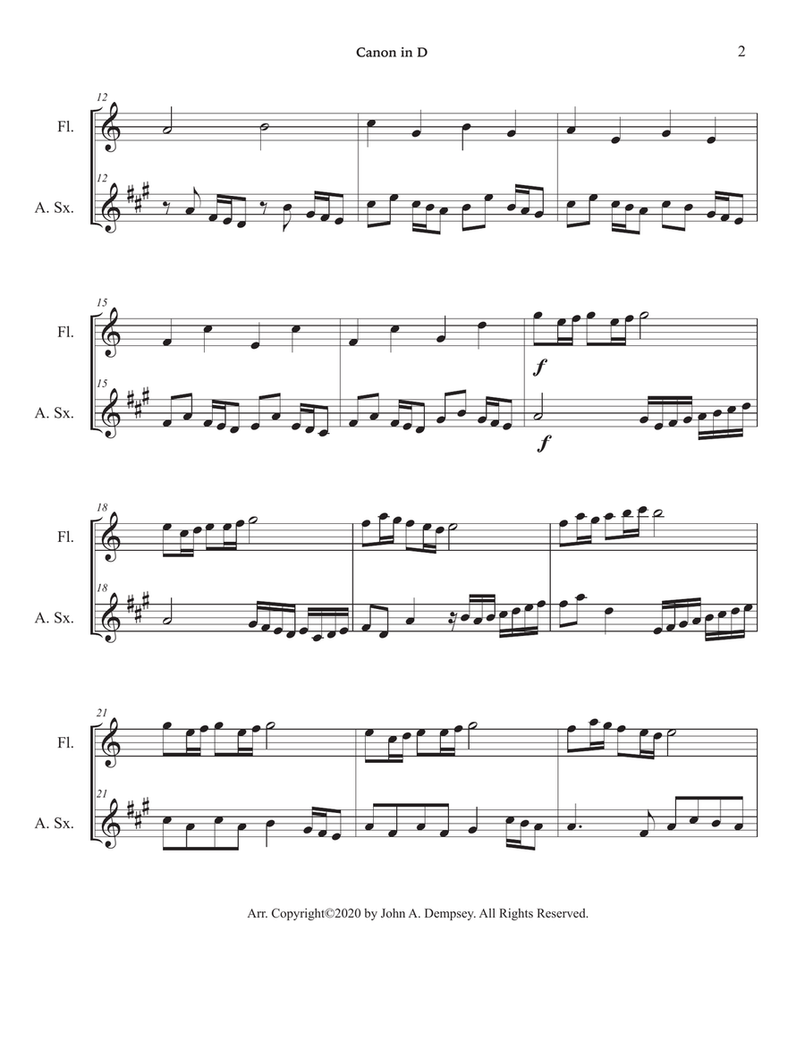 Canon in D (Duet for Flute and Alto Sax) Woodwind Duet scores gallery preview page 6