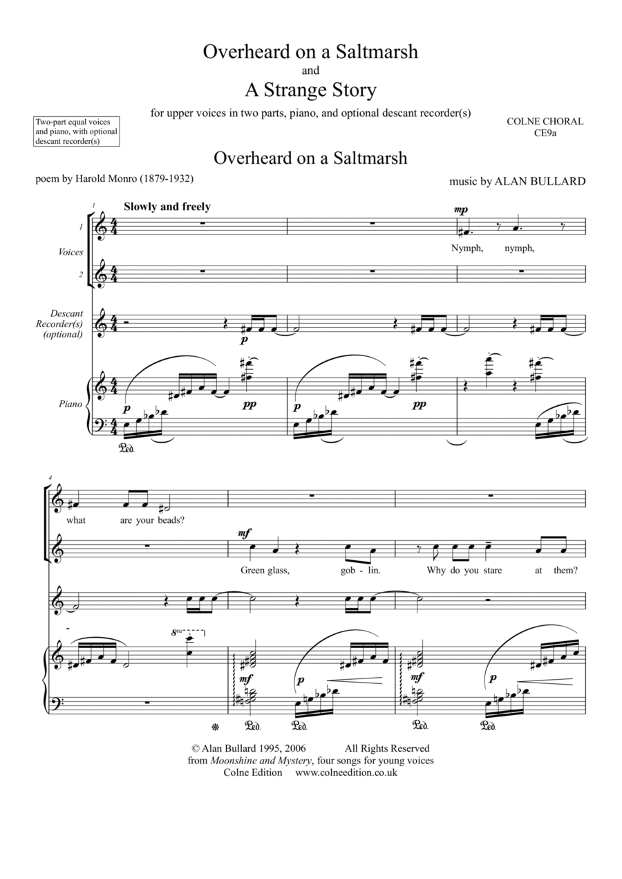 Overheard on a Saltmarsh and A Strange Story - two songs for upper voices 2-Part scores gallery preview page 1