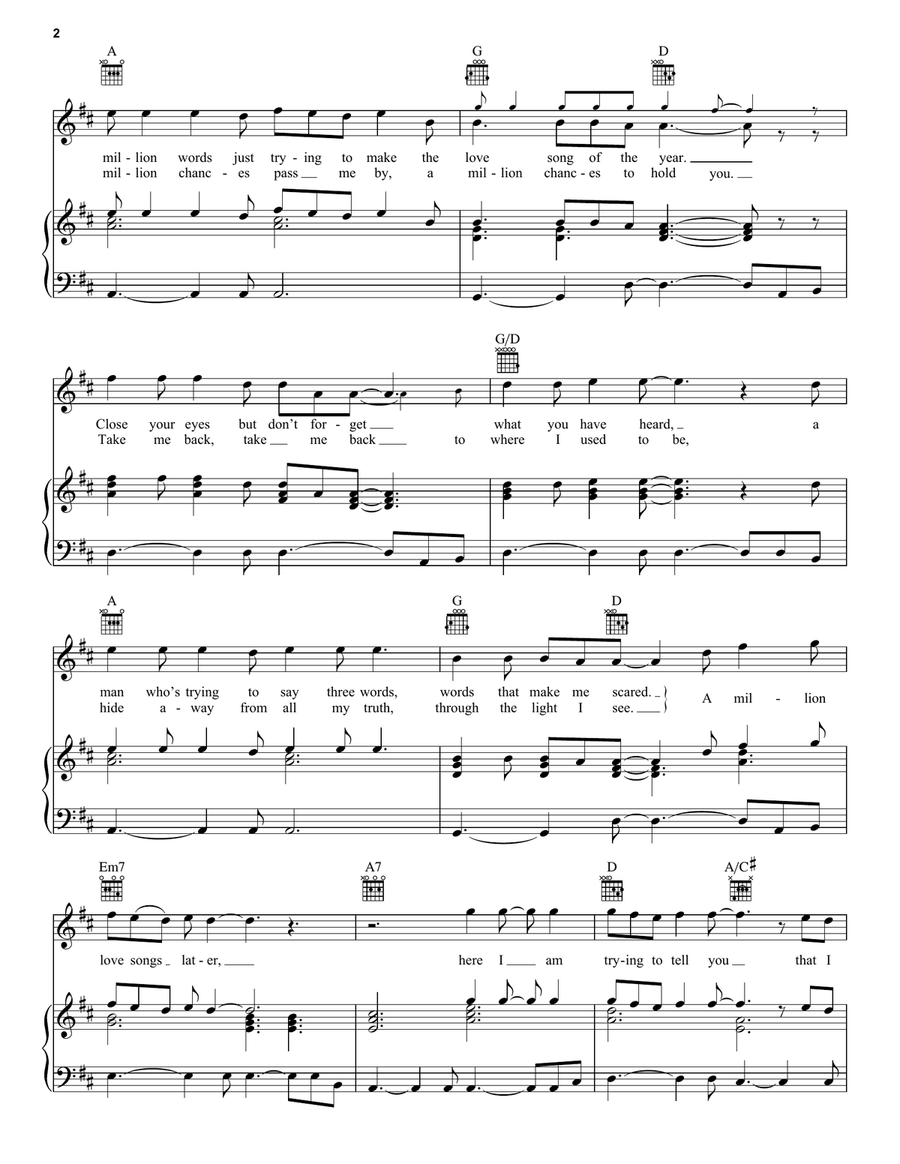 A Million Love Songs A Million Love Songs Piano, Vocal, Guitar scores gallery preview page 2