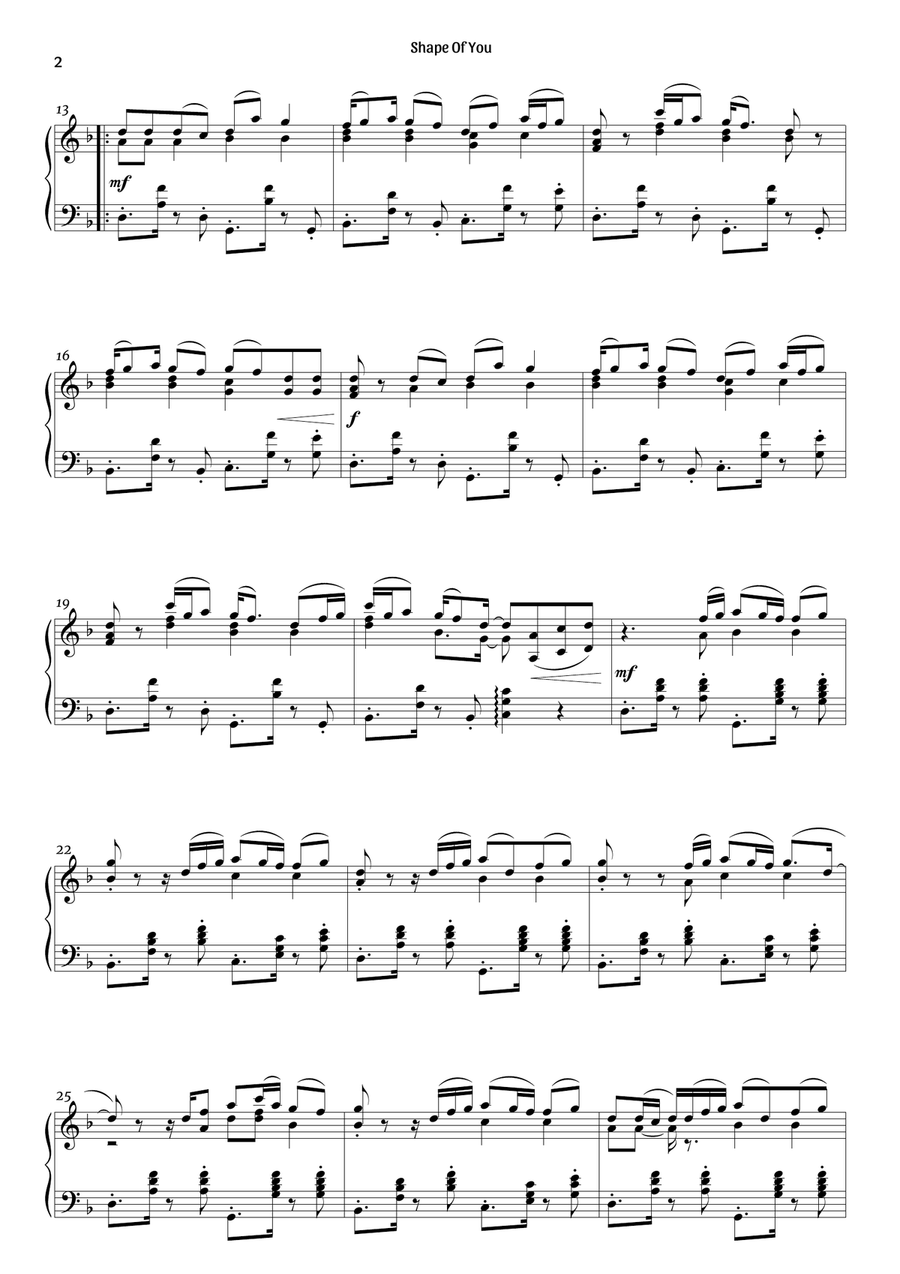 Shape Of You Piano Solo scores gallery preview page 2
