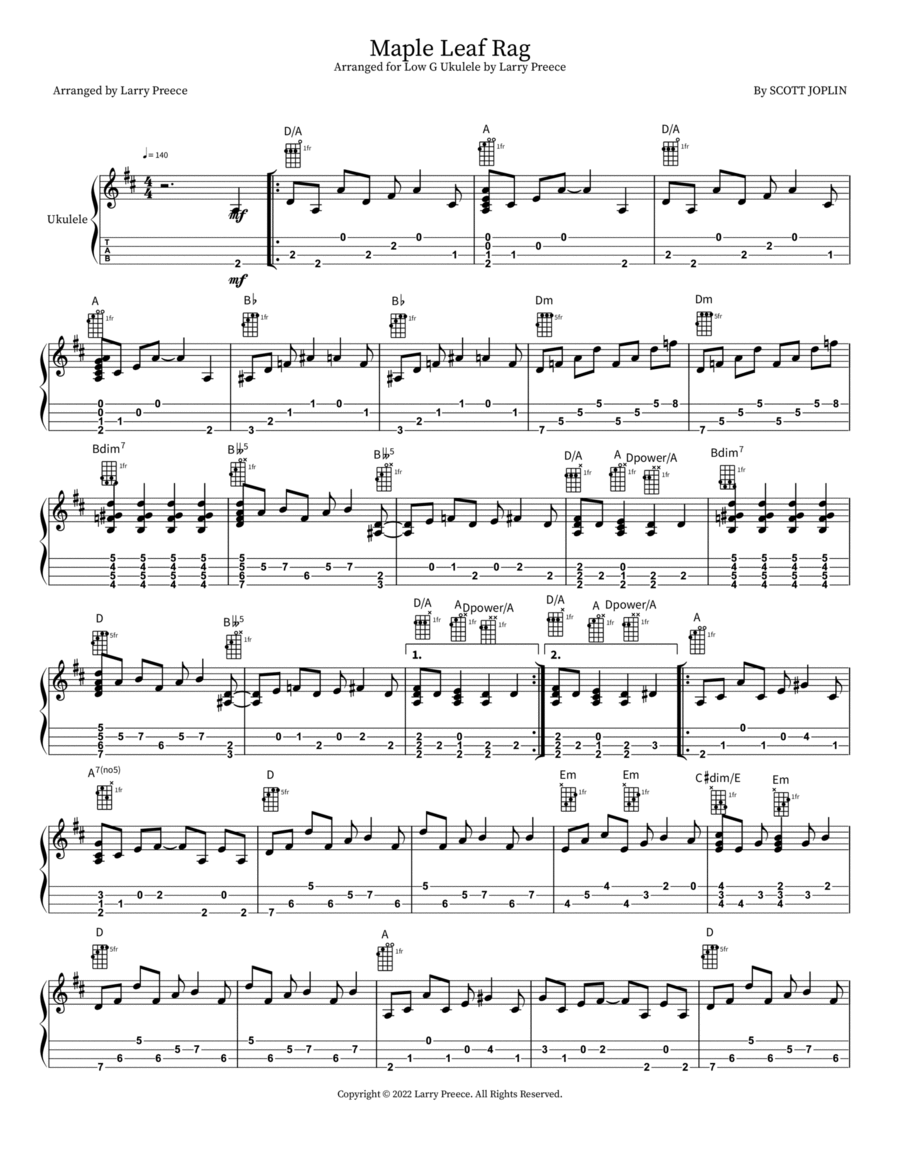 Maple Leaf Rag Ukulele scores gallery preview page 1