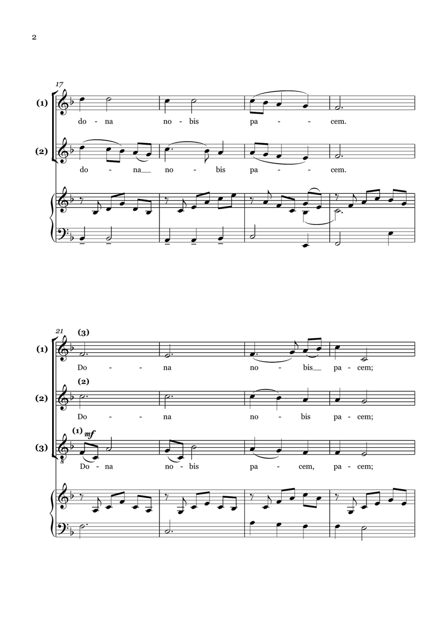 Dona Nobis Pacem (Canon) - With piano accompaniment 3-Part scores gallery preview page 2