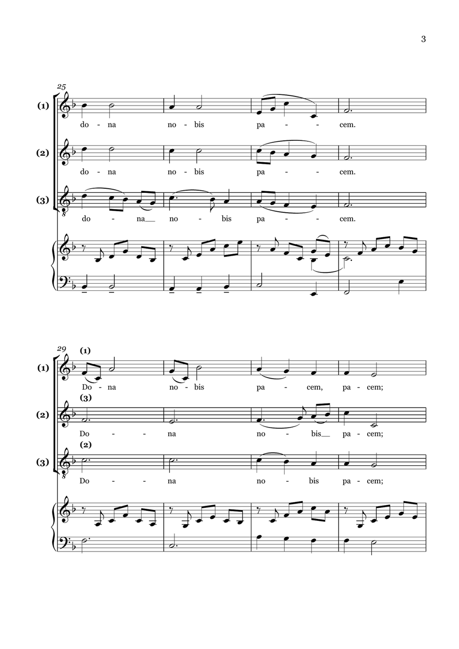 Dona Nobis Pacem (Canon) - With piano accompaniment 3-Part scores gallery preview page 3