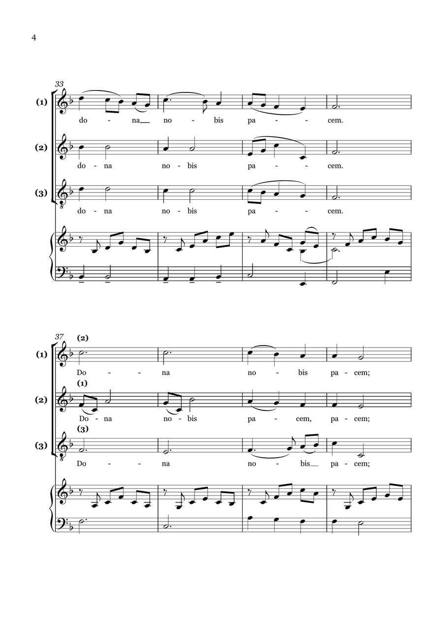 Dona Nobis Pacem (Canon) - With piano accompaniment 3-Part scores gallery preview page 4