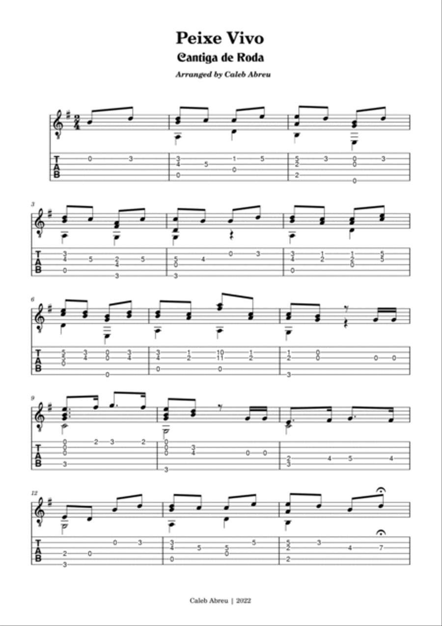 Peixe Vivo Cantiga de Roda For Solo Guitar Acoustic Guitar scores gallery preview page 2
