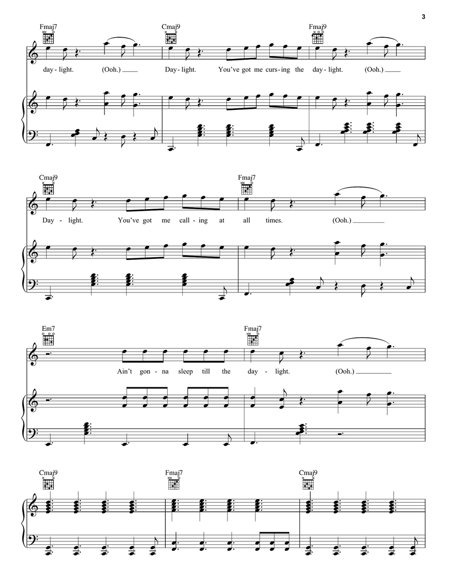 Daylight Daylight Piano, Vocal, Guitar scores gallery preview page 3