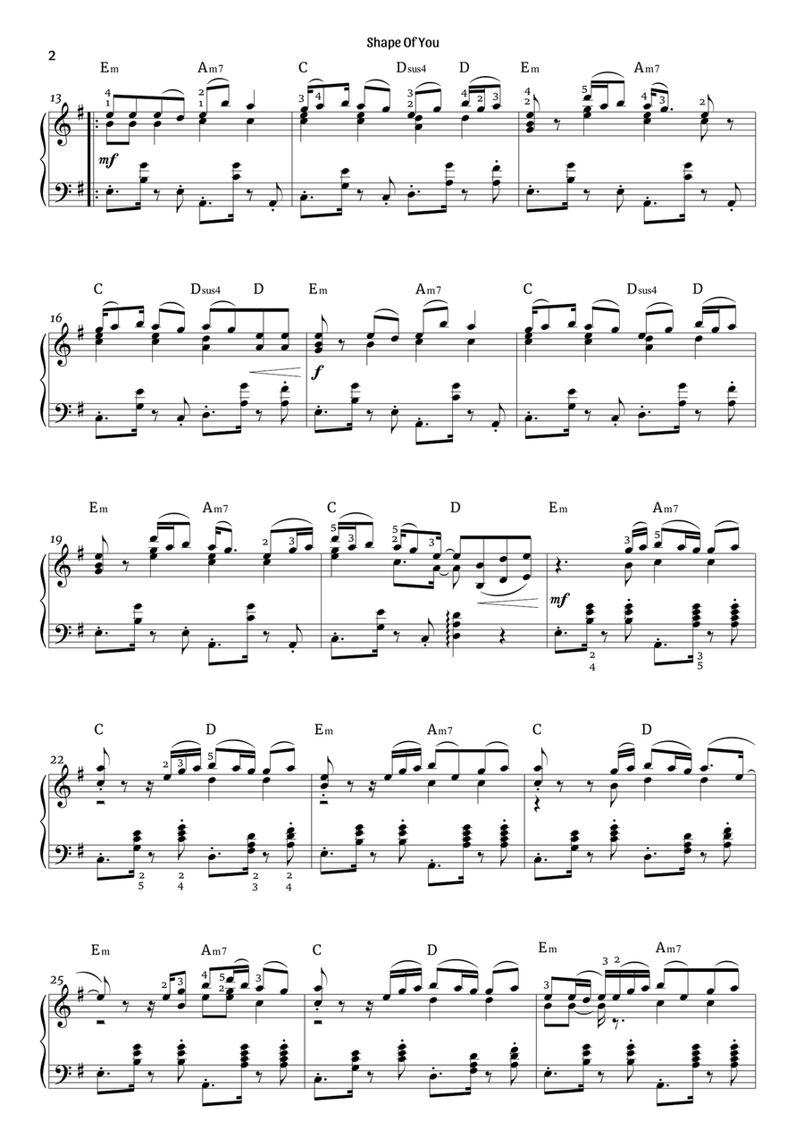 Shape Of You Piano Solo scores gallery preview page 2