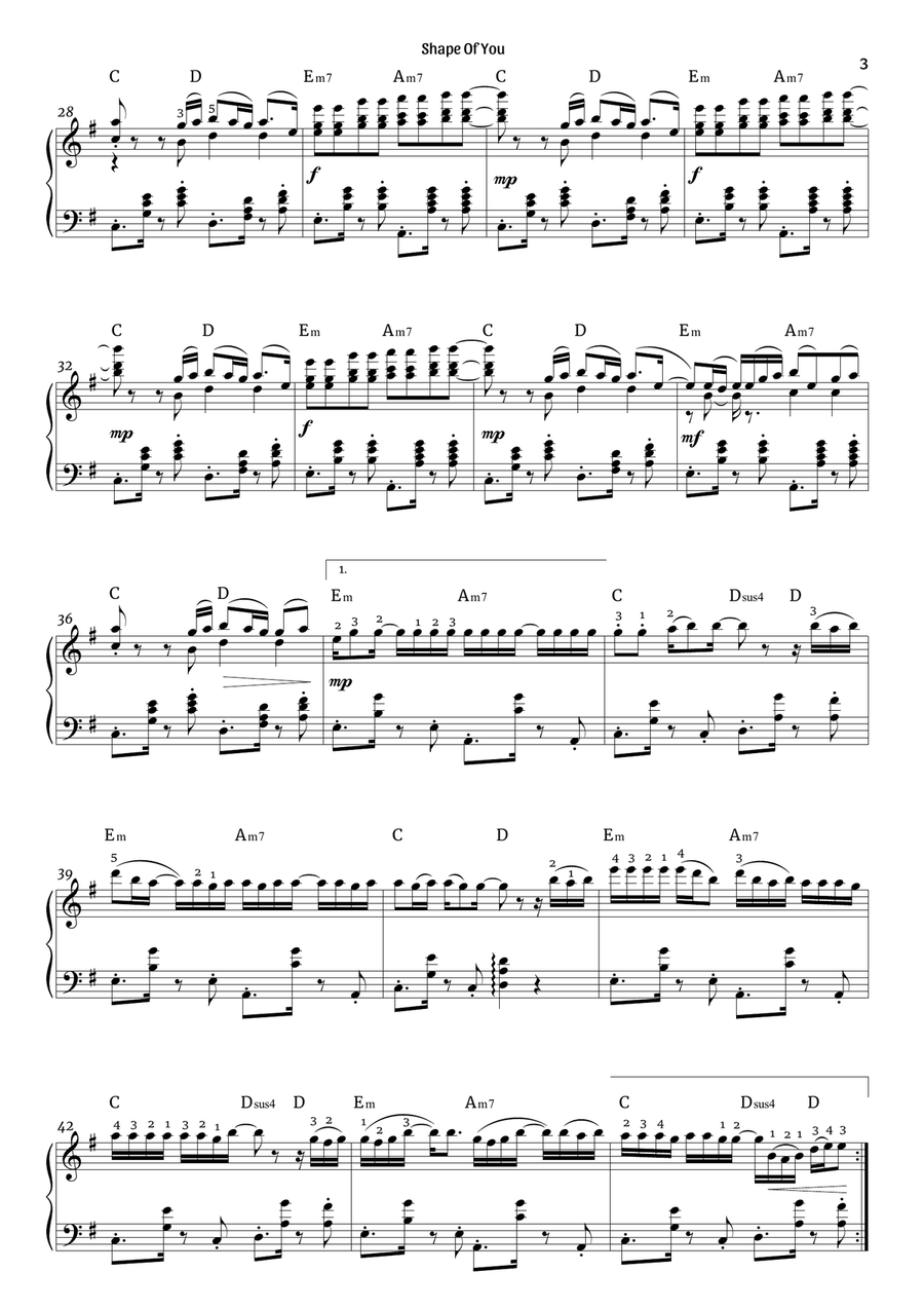 Shape Of You Piano Solo scores gallery preview page 3