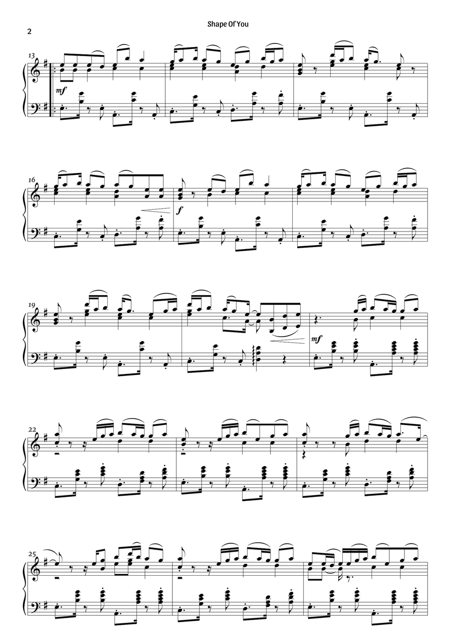 Shape Of You Piano Solo scores gallery preview page 2
