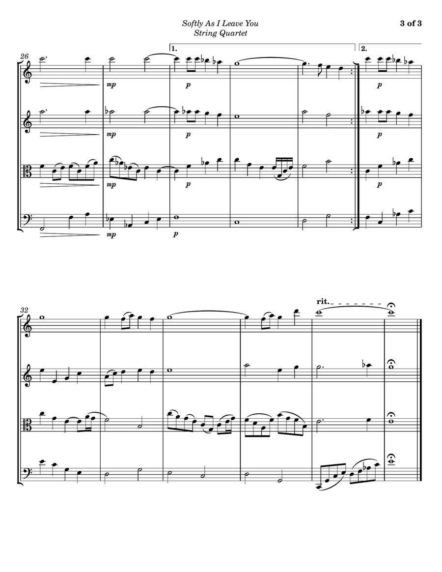 Softly As I Leave You String Quartet scores gallery preview page 3