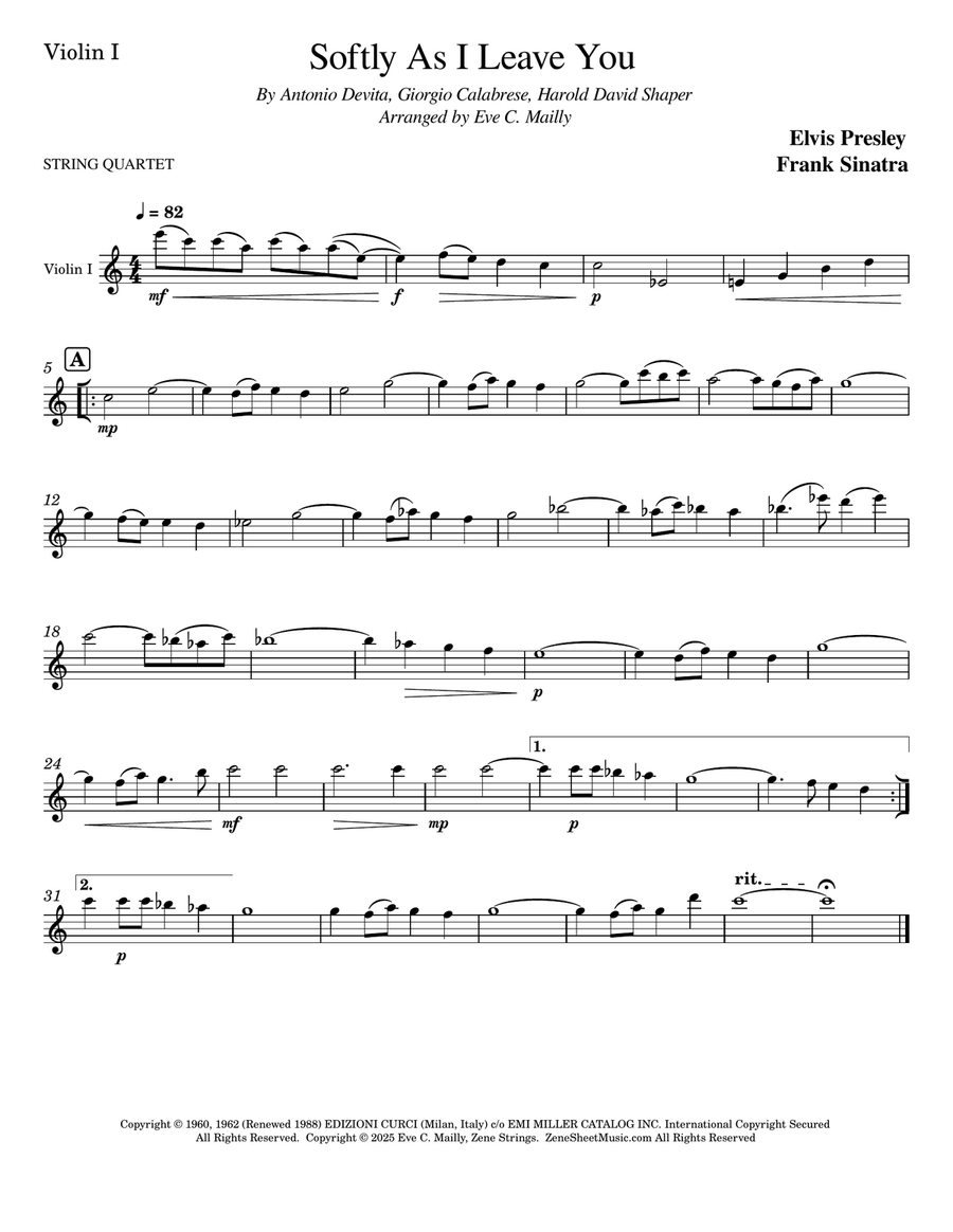 Softly As I Leave You String Quartet scores gallery preview page 4