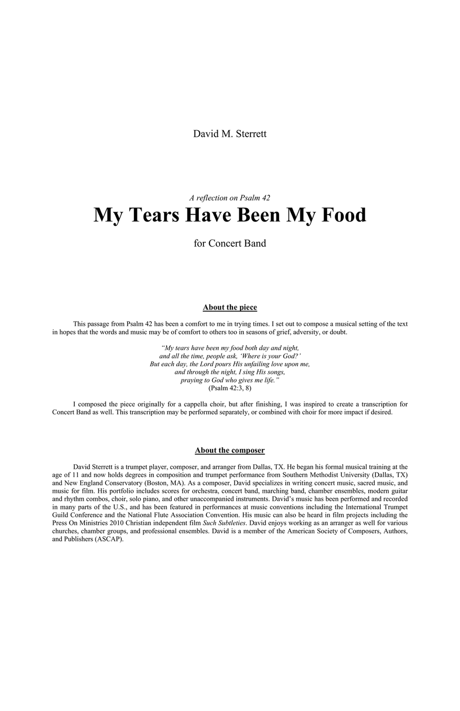 My Tears Have Been My Food (for concert band) - Score Only Concert Band scores gallery preview page 3