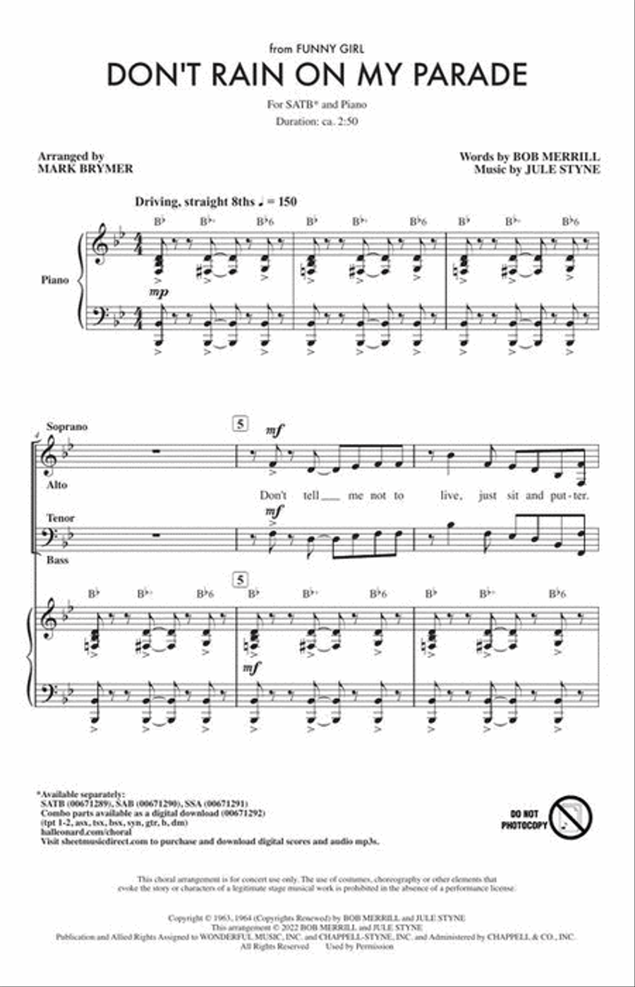 Don't Rain on My Parade Don't Rain on My Parade 4-Part scores gallery preview page 3