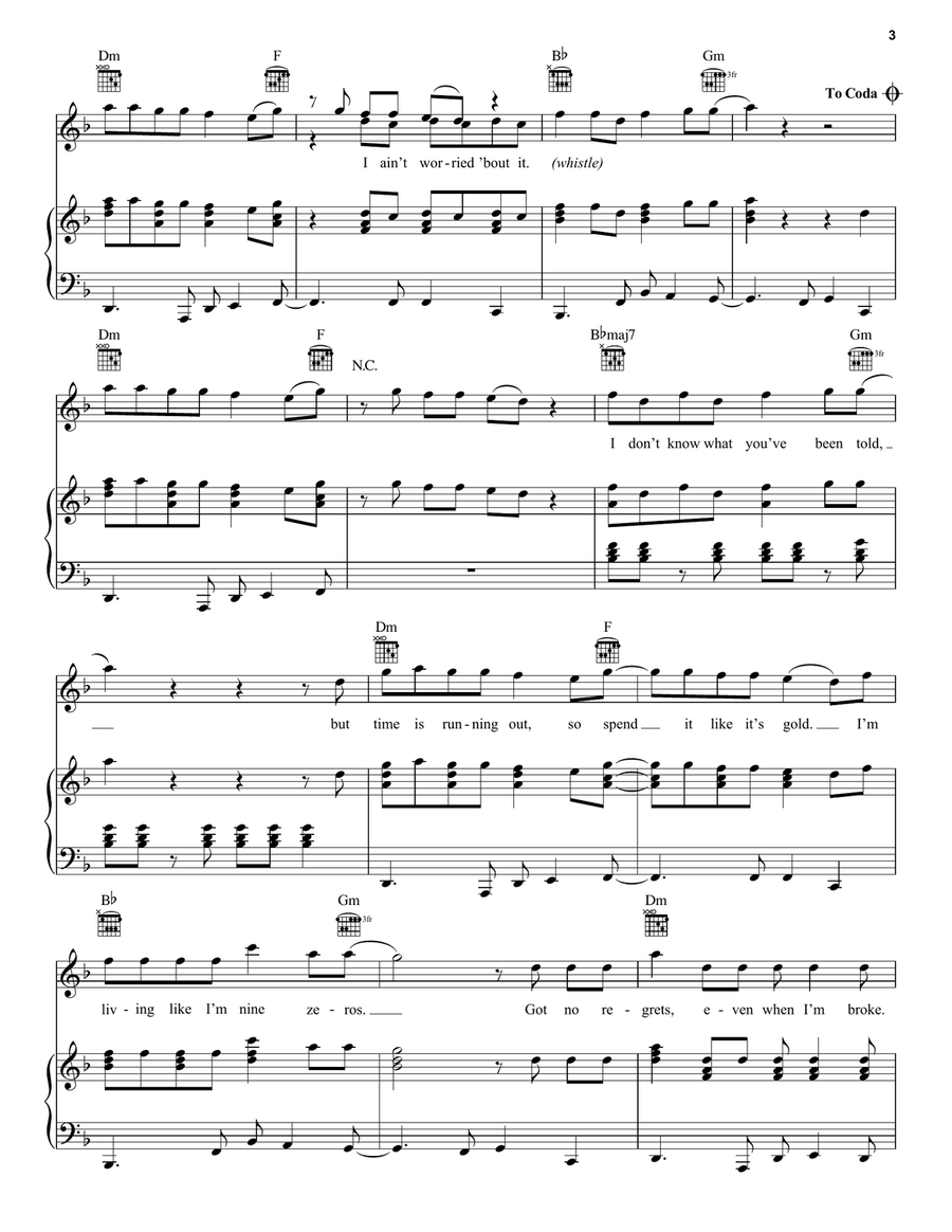 I Ain't Worried (from Top Gun: Maverick) Piano, Vocal, Guitar scores gallery preview page 3