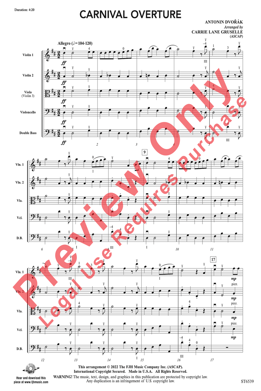 Carnival Overture Carnival Overture String Orchestra scores gallery preview page 3