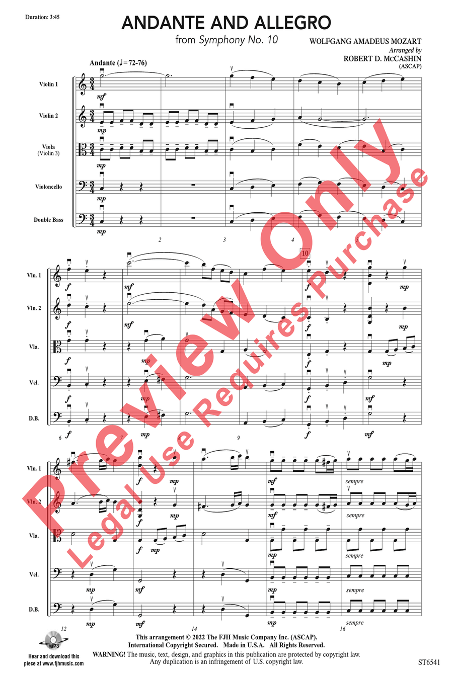Andante and Allegro Andante and Allegro String Orchestra scores gallery preview page 3