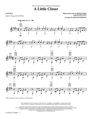 A Little Closer (from Dear Evan Hansen) (arr. Roger Emerson) - Guitar 1