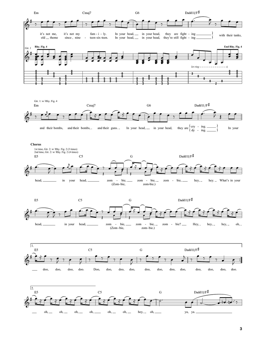 Zombie Zombie Guitar Tablature scores gallery preview page 3
