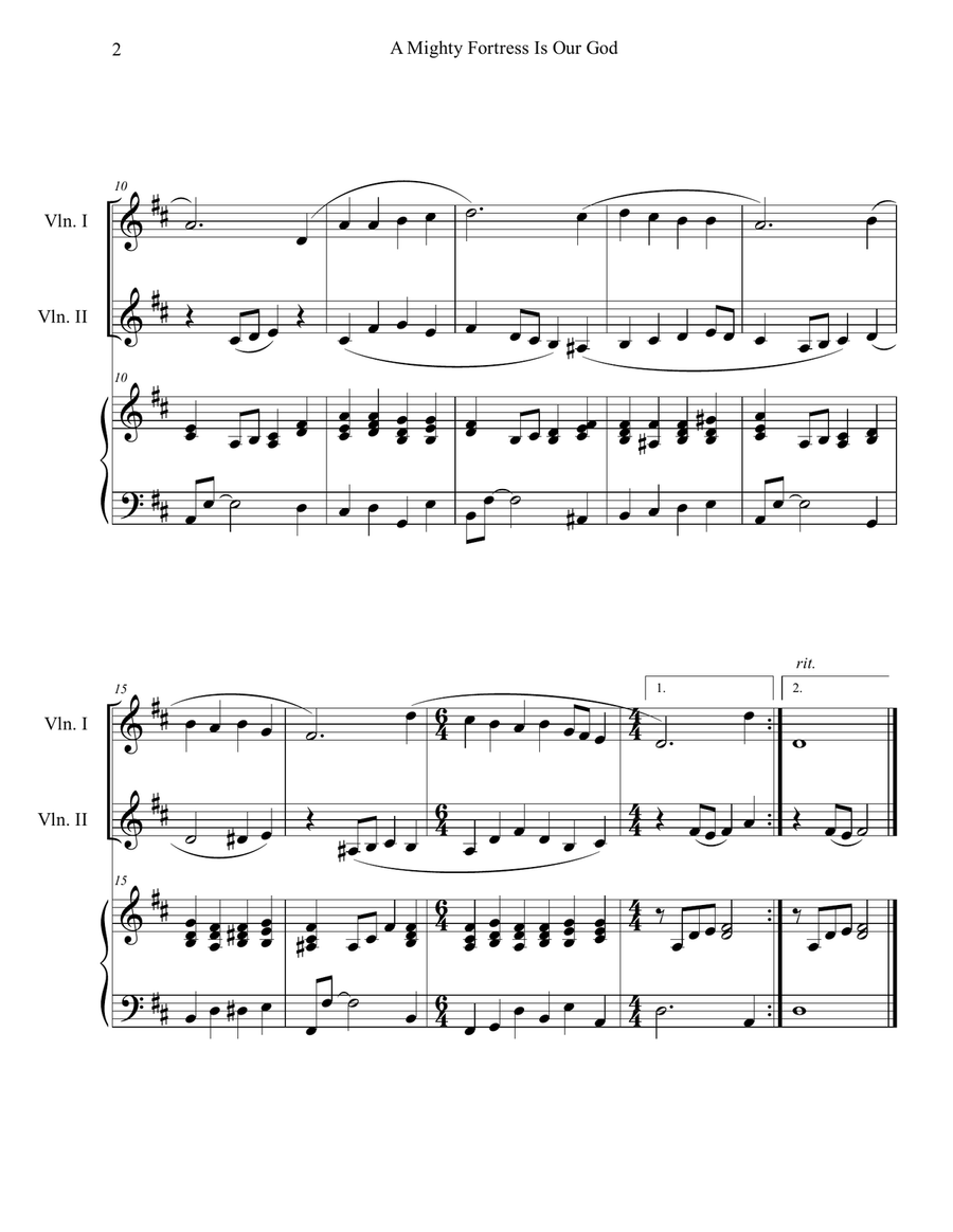 A Mighty Fortress is Our God (Violin Duet with Piano Accompaniment) String Duet scores gallery preview page 2