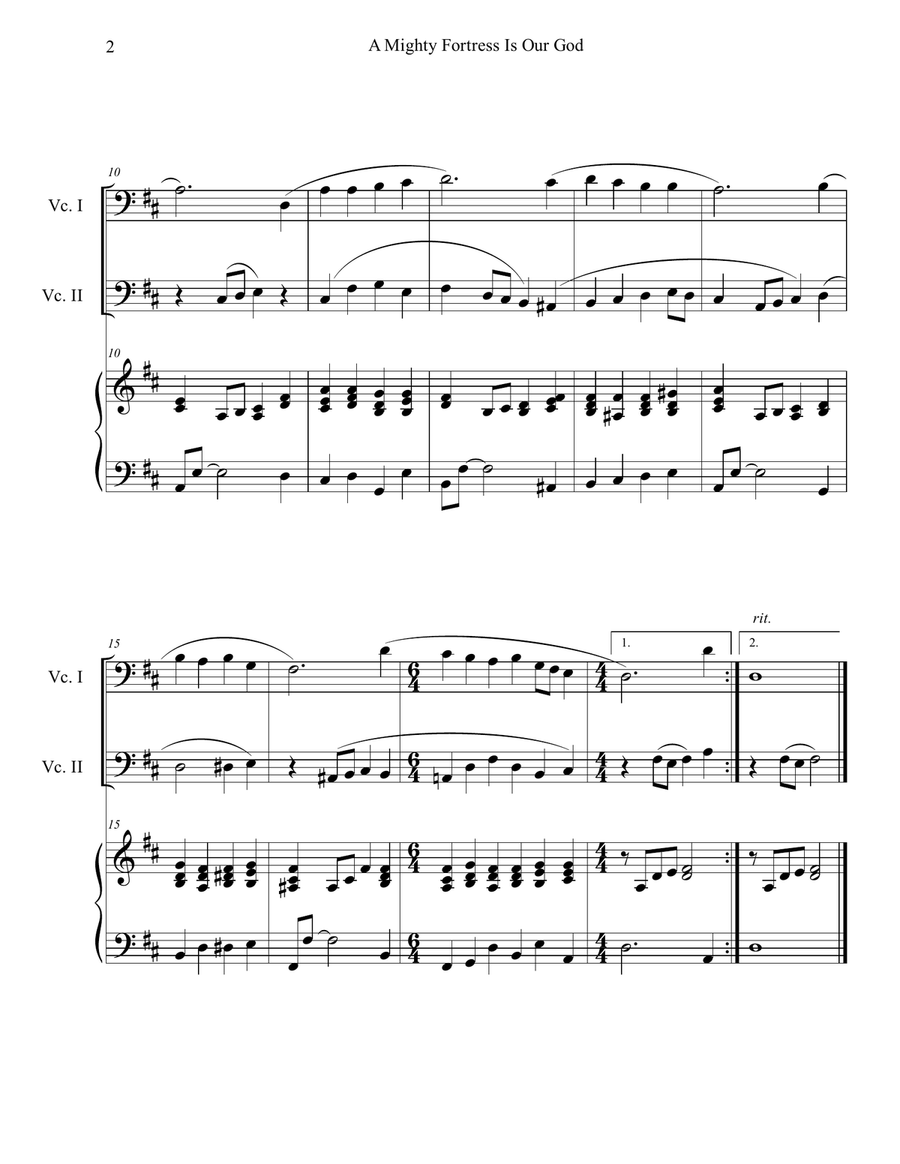 A Mighty Fortress is Our God (Cello Duet with Piano Accompaniment) String Duet scores gallery preview page 2