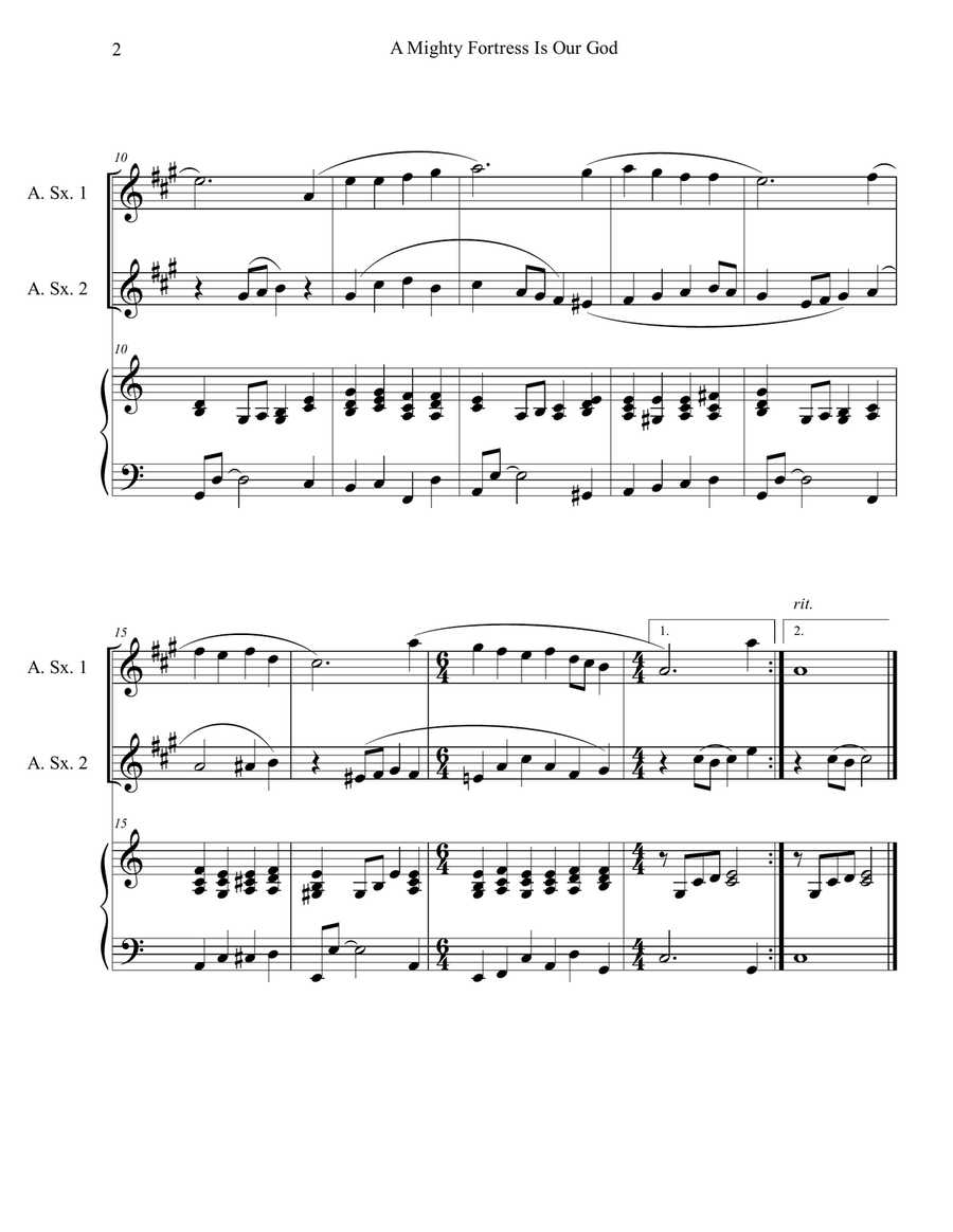 A Mighty Fortress is Our God (Alto Sax Duet with Piano Accompaniment) Woodwind Duet scores gallery preview page 2