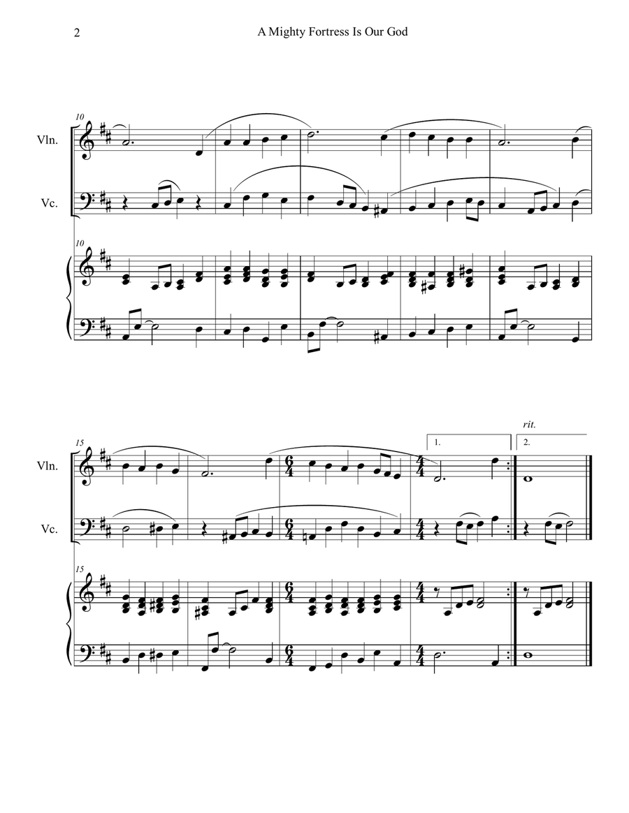 A Mighty Fortress is Our God (Violin and Cello Duet with Piano Accompaniment) A Mighty Fortress is Our God (Violin and Cello Duet with Piano Accompaniment) Piano Trio scores gallery preview page 2